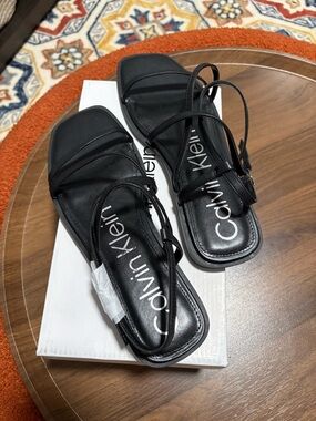 Calvin Klein Black Minimalist Strappy Square-Toe Sandals